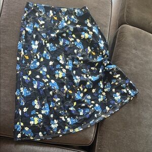 Halogen Black Midi Skirt with Blue and Yellow Floral Print